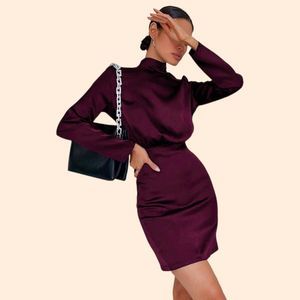 NEW Commense Satin Mock Neck Tie Dress